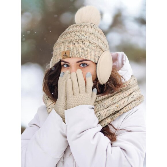 Women off wight Knit Beanie Hat, Gloves, Scarf & Ear Warmer Set - Winter - Picture 6 of 6
